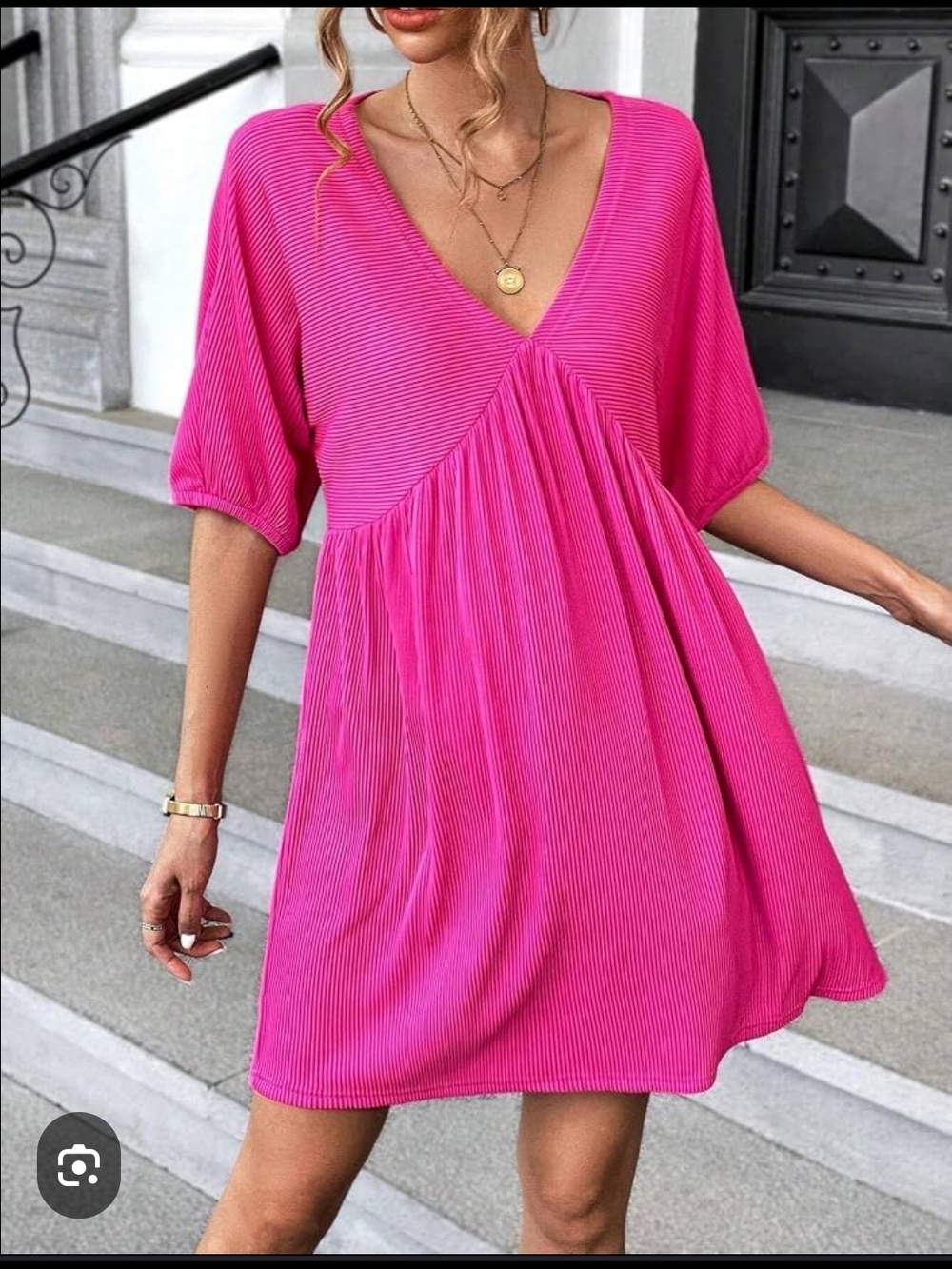 Hot Pink V-Neck Midi Dress